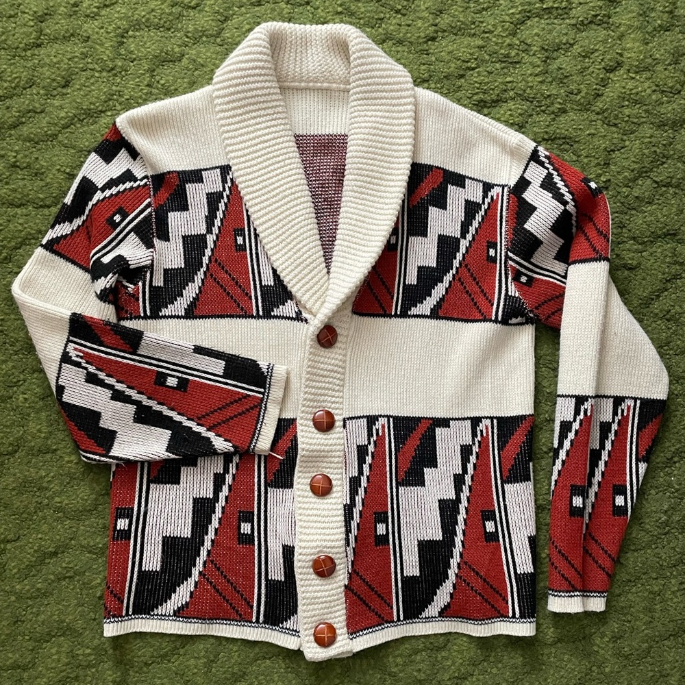 Vintage Shawl Collar Aztec Knit Cardigan - Picture 2 of 11